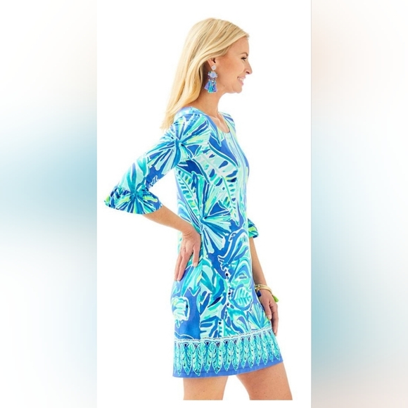 Lilly Pulitzer UPF50 Sophie Ruffle Blue Women’s Dress High Tide - Picture 3 of 7